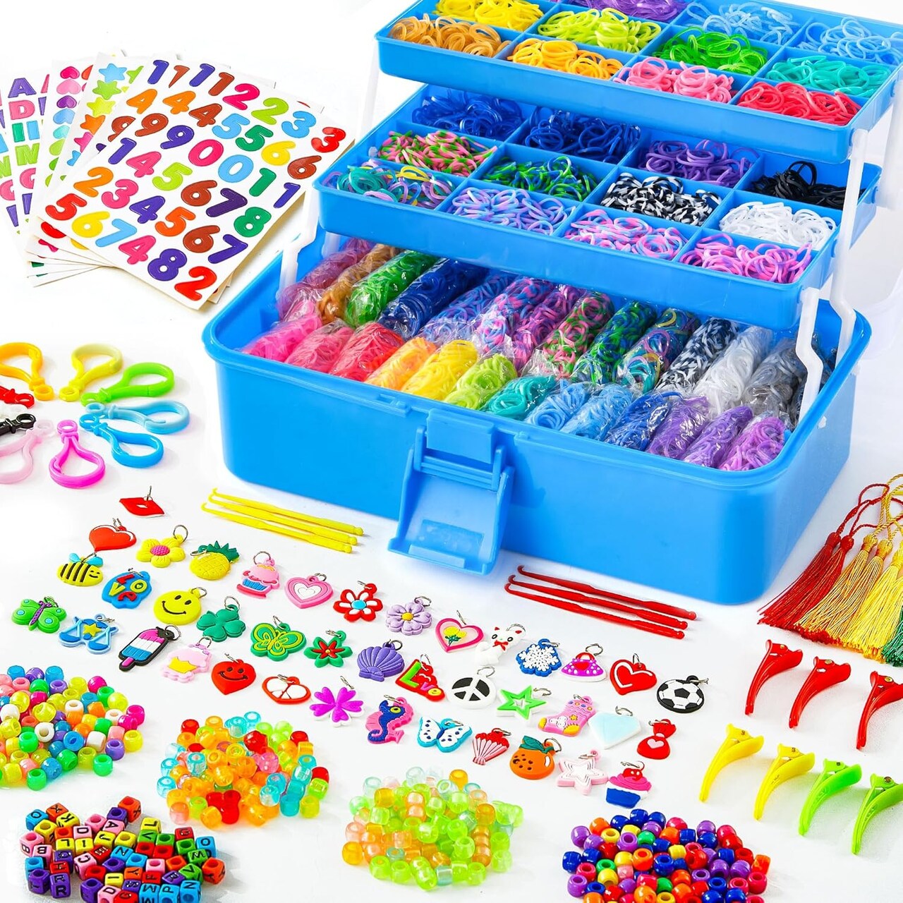 Rubber Loom Bands Kit - 17500+ Bands, 28 Colors, 3 Layer Container